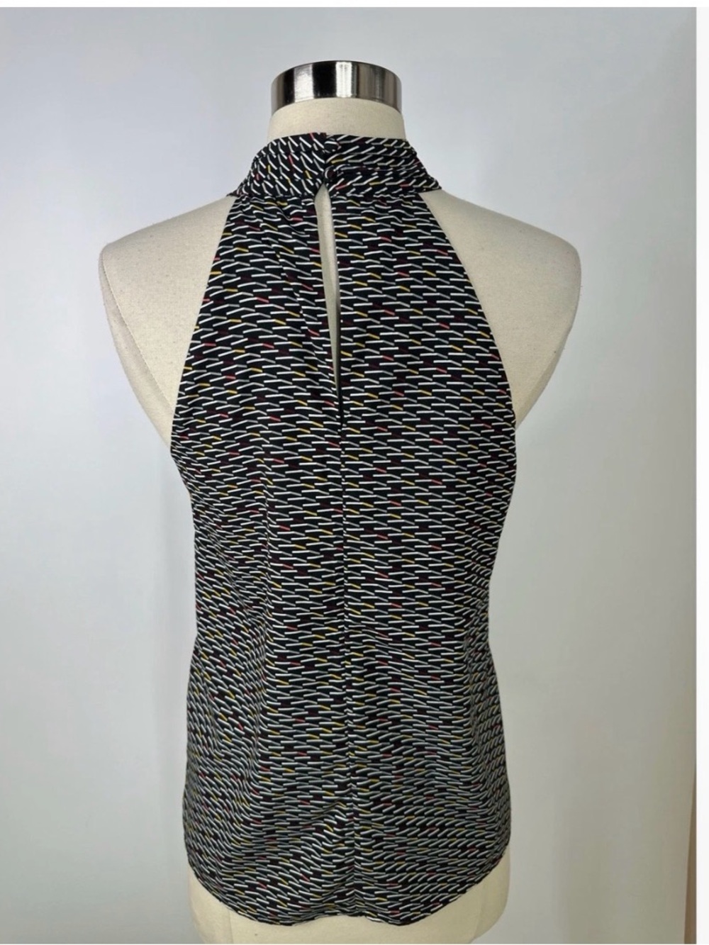 White House Black Market Sleeveless Halter Neck Printed Top - Black Multicolor